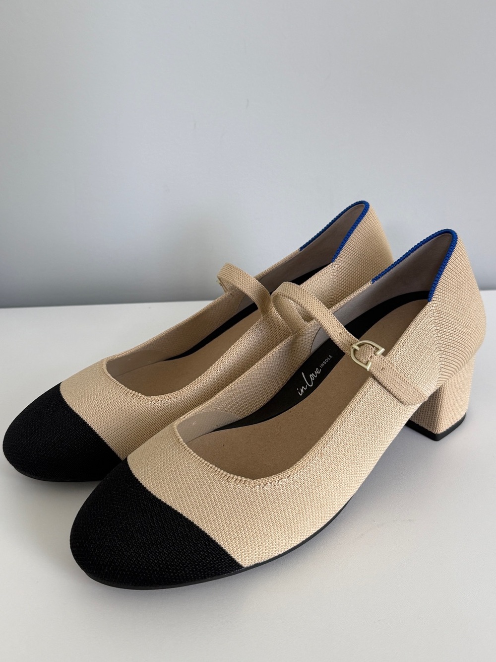 Rothy's The Mary Jane Heel Cream/Black Captone Size 9.5 NWOT Knit Upper